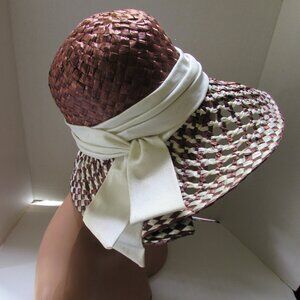 SALE Vintage High Crown Wide Brim Hat by Kutz Chocolate Brown & White